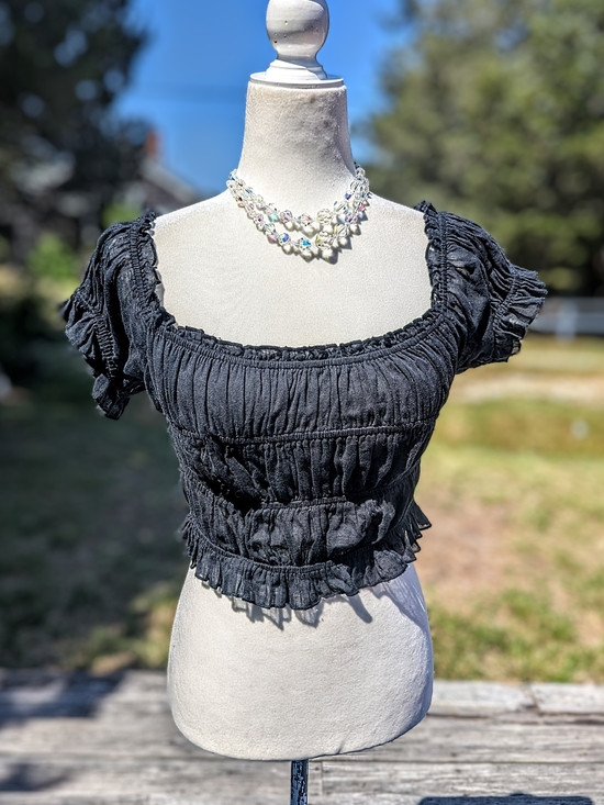Free People Tops - Free People Black Smocked Puff-Sleeve Crop Top